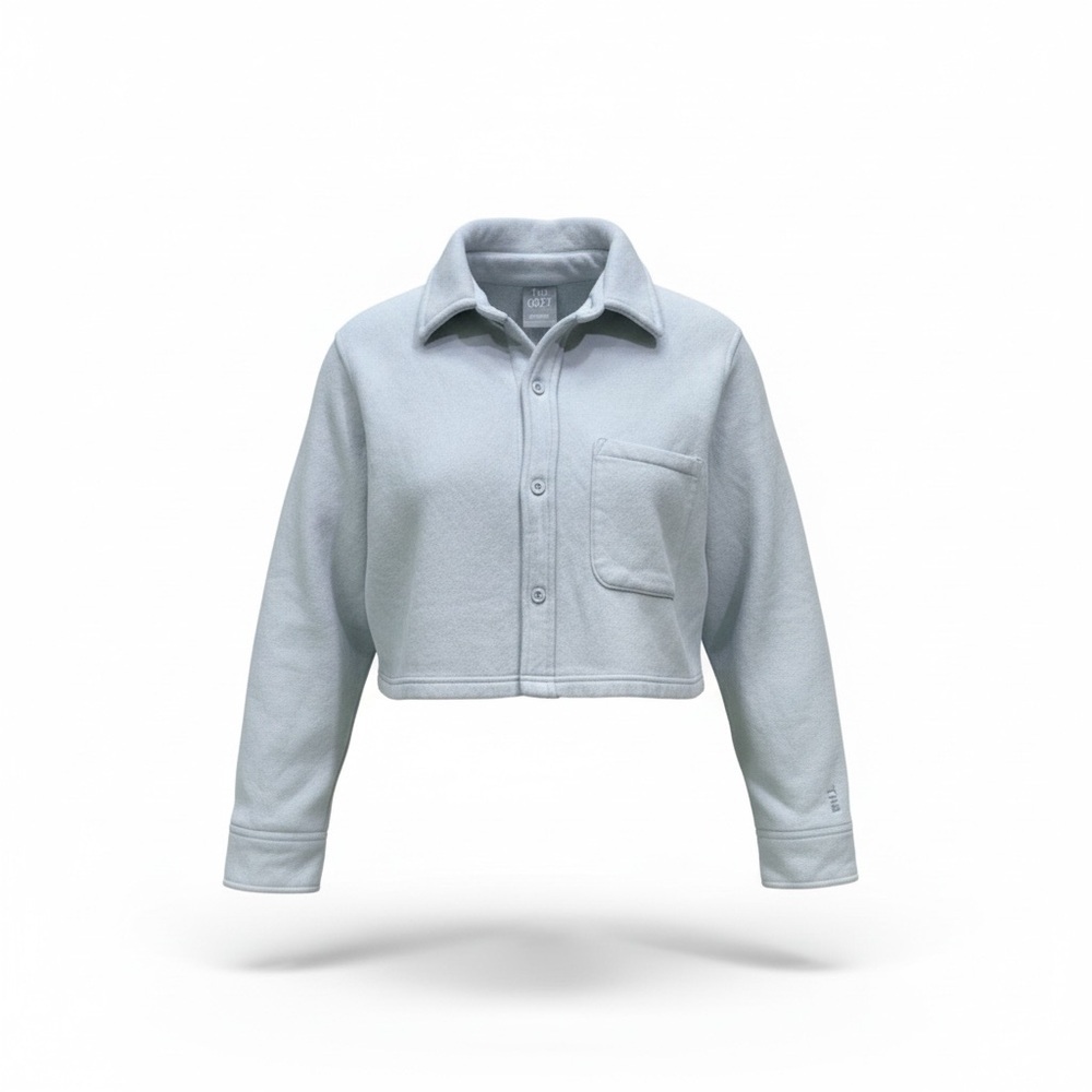 TNA Cozy by Aritzia Fleece Boyfriend Light Blue Button Up
